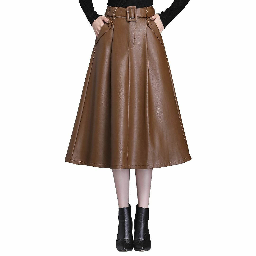 [syvent] レディース ロング レザースカート Aライン 秋 冬 革 スカ レディースのファッション小物(その他)の商品写真