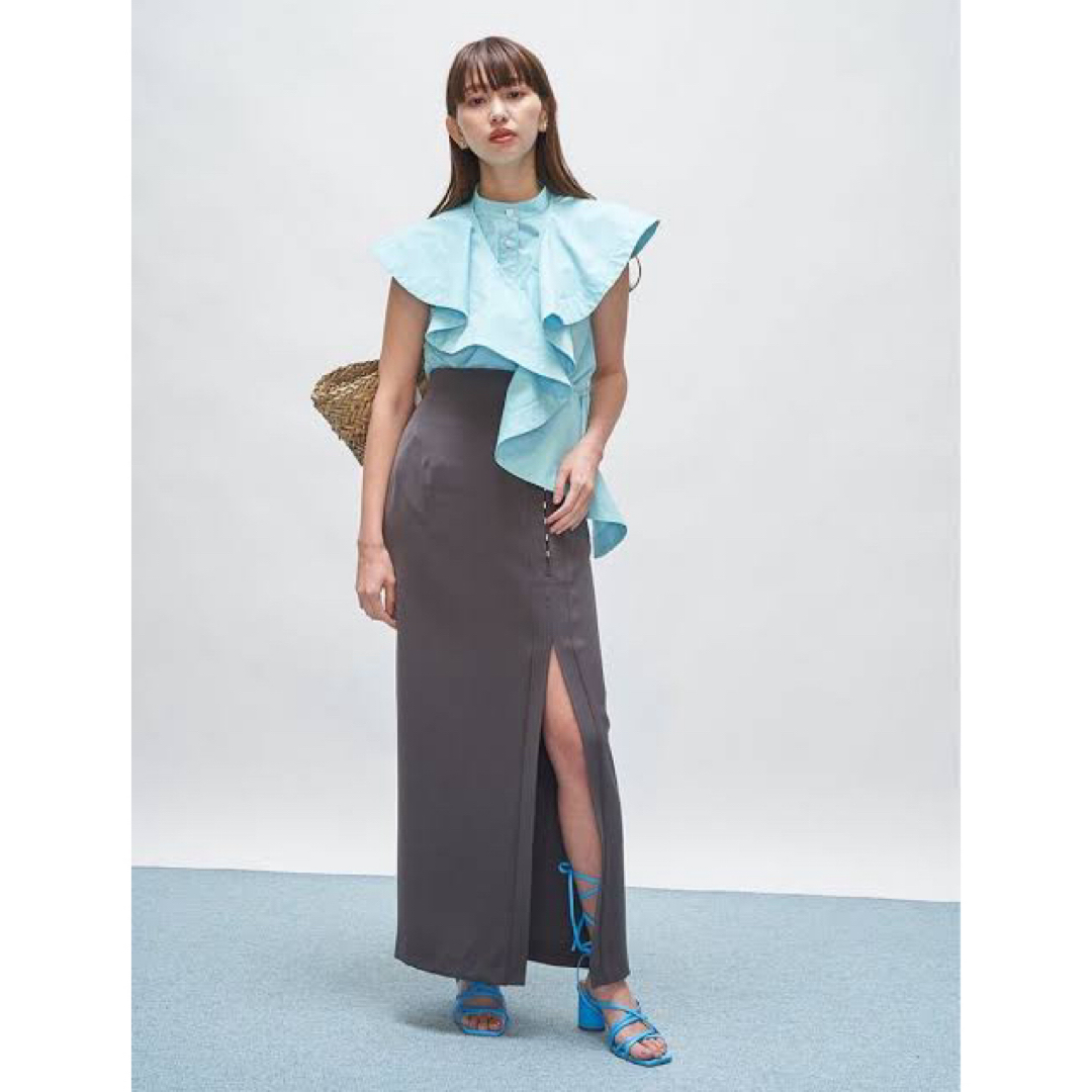 SNIDEL(スナイデル)の美品　スナイデル　メタルビットスリットタイトスカート　0 ブラック レディースのスカート(ロングスカート)の商品写真
