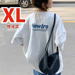 半袖 Tシャツ レディース  カジュアル ロゴ袖丈長め カットソー グレー XL(Tシャツ(半袖/袖なし))