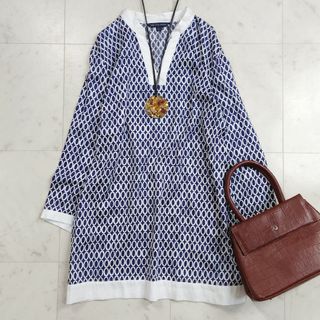 Brooks Brothers - 美品♪Lサイズ ブルックスブラザーズ 長袖ブラウス チュニック 総柄 キーネック