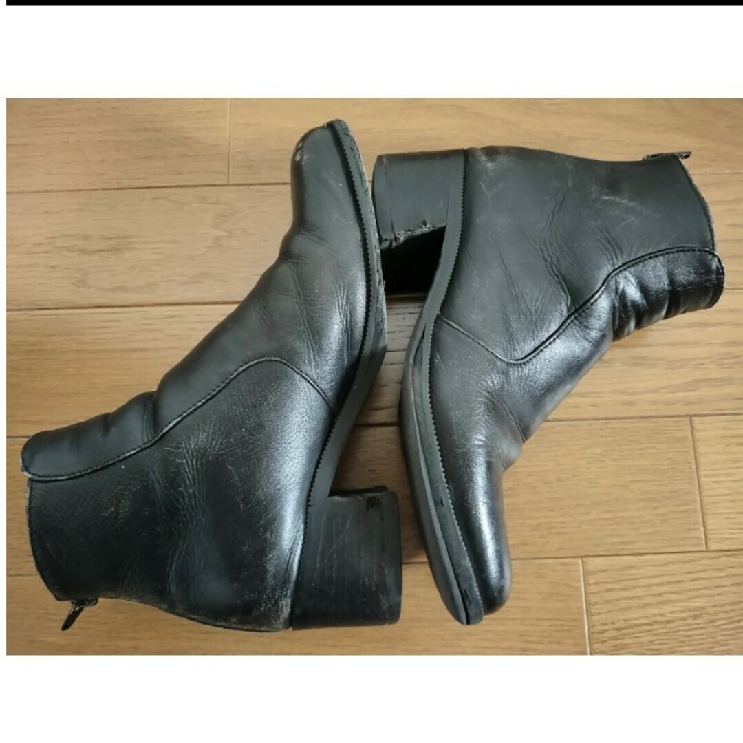 黒 ブーツ ショート 24.5cm ブラック レディース レザー 革 レディースの靴/シューズ(ブーツ)の商品写真