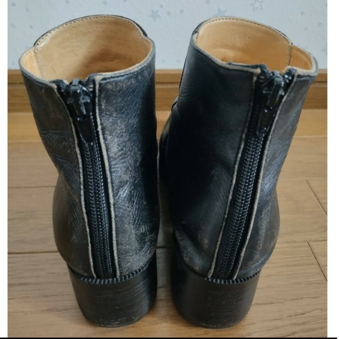 黒 ブーツ ショート 24.5cm ブラック レディース レザー 革 レディースの靴/シューズ(ブーツ)の商品写真
