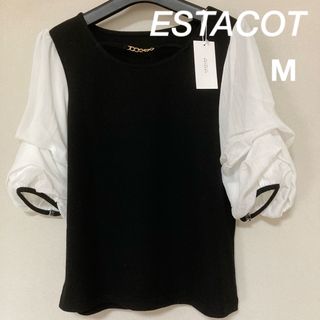 エスタコット(ESTACOT)のトップス⭐︎シフォン袖⭐︎新品タグ付き(カットソー(半袖/袖なし))