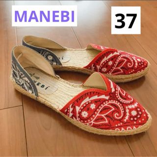 マネビ(MANEBI)の美品♥️  manebi マネビ バンダナ エスパドリーユ 37 レッド 春 夏(サンダル)