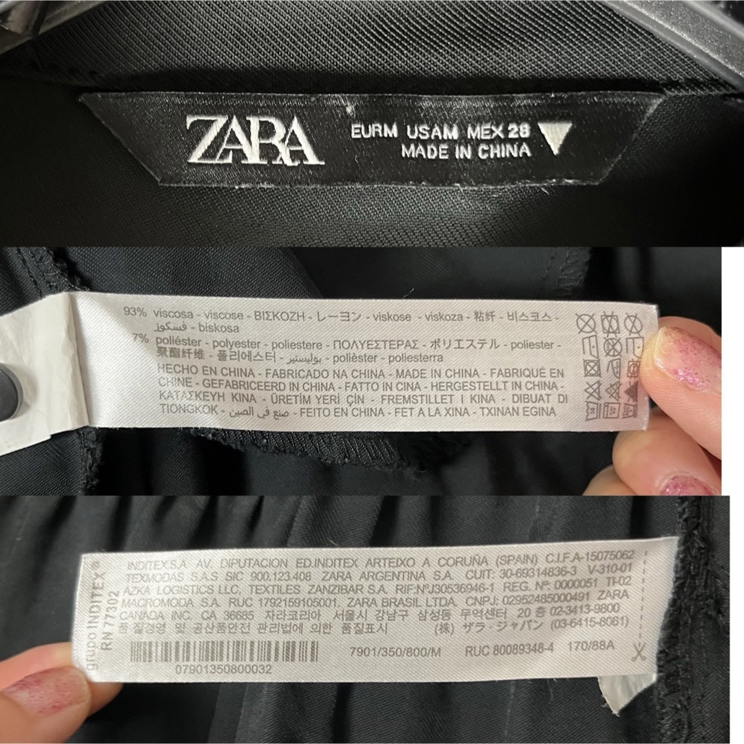 ZARA(ザラ)のZARA ザラ シャツワンピース フレア Aライン フリル 黒 ブラック M レディースのワンピース(ひざ丈ワンピース)の商品写真