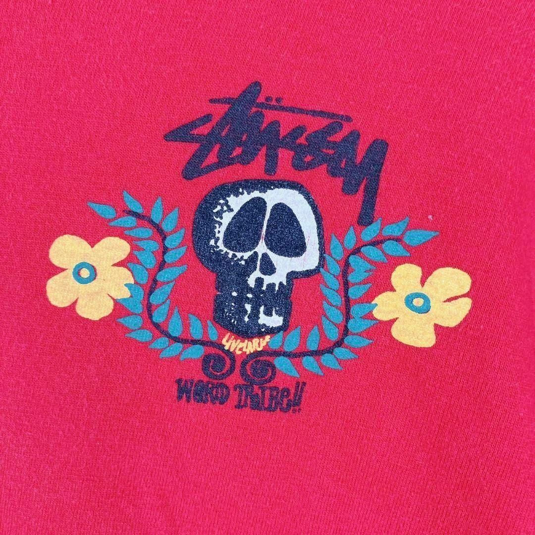 STUSSY(ステューシー)の【希少】STUSSY スカルフラワー 80S シングルステッチ 黒タグ レッド メンズのトップス(Tシャツ/カットソー(半袖/袖なし))の商品写真