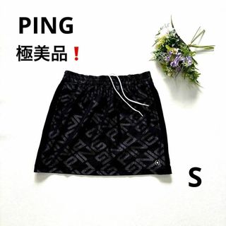 ピン(PING)の極美品❗️PING ピン　S ゴルフ　スカート　ロゴ総柄　ブラック/シルバー(ウエア)