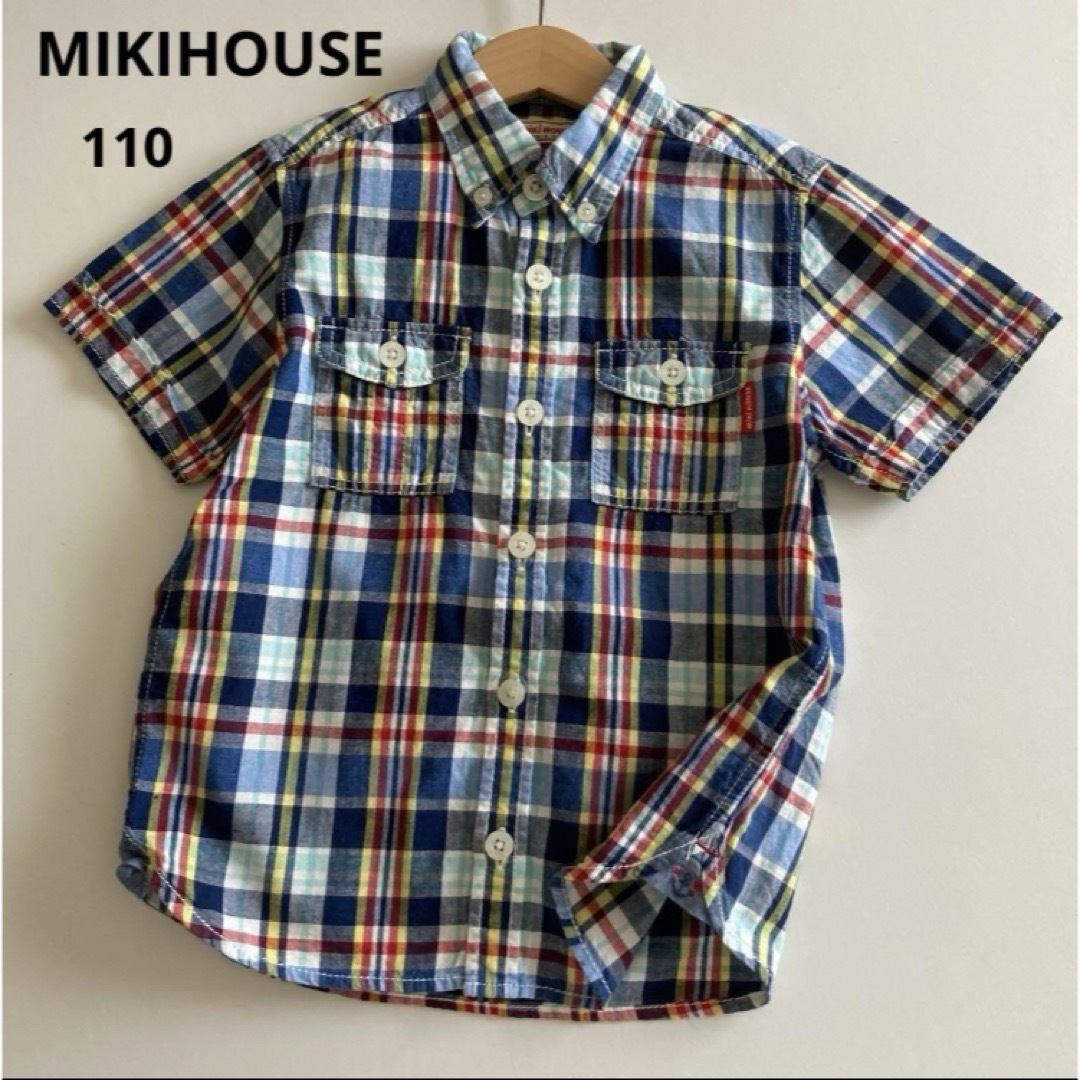 mikihouse(ミキハウス)のミキハウス　半袖　チェック　シャツ　ブラウス　マリン　麻入り　春　夏　ファミリア キッズ/ベビー/マタニティのキッズ服男の子用(90cm~)(Tシャツ/カットソー)の商品写真