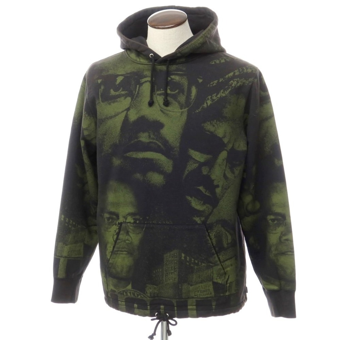 Supreme(シュプリーム)の【中古】シュプリーム Supreme 2015年春夏 Malcolm X Hooded Sweatshirt プルオーバースウェットパーカー ブラックxオリーブ【サイズL】【メンズ】 メンズのトップス(パーカー)の商品写真