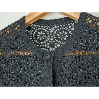 花　レース　刺繍　ブラック　半袖　カーディガン　羽織　黒色　古着　USED　中古