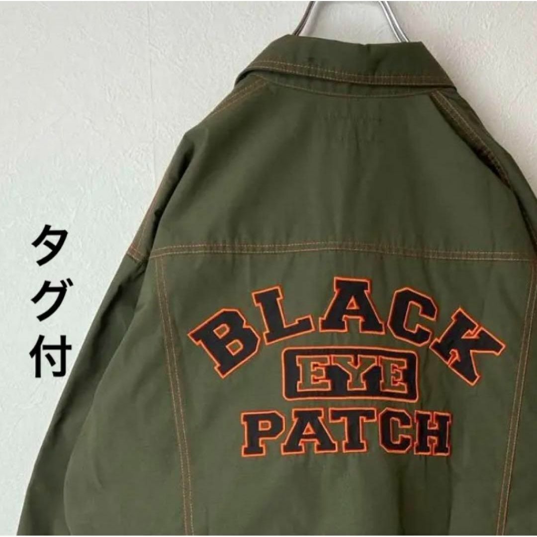 【新品タグ付き】Black Eye Patchカレッジ刺繍ロゴ緑カーキL メンズのジャケット/アウター(Gジャン/デニムジャケット)の商品写真