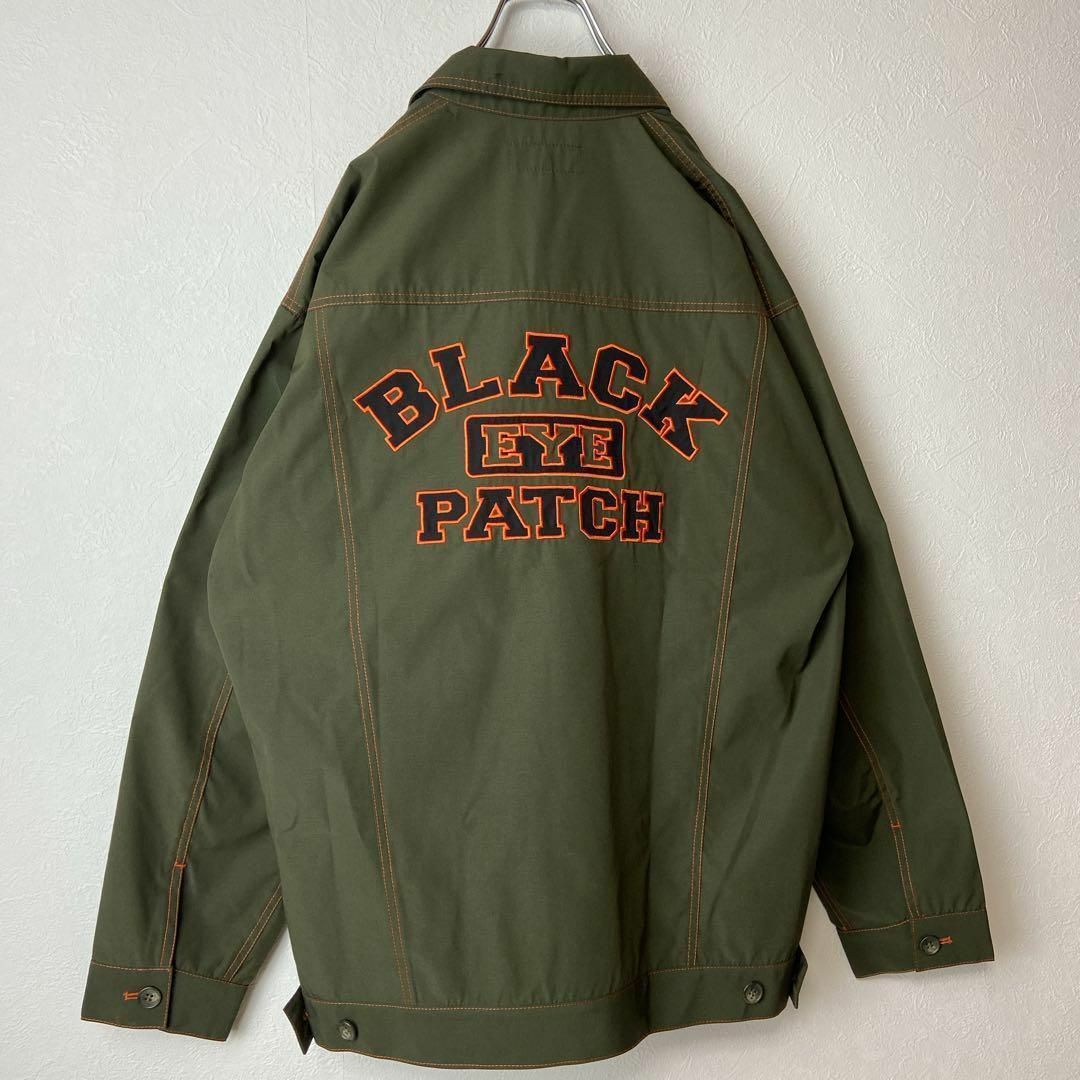 【新品タグ付き】Black Eye Patchカレッジ刺繍ロゴ緑カーキL メンズのジャケット/アウター(Gジャン/デニムジャケット)の商品写真