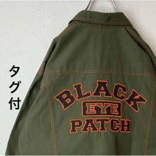 【新品タグ付き】Black Eye Patchカレッジ刺繍ロゴ緑カーキL(Gジャン/デニムジャケット)