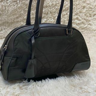 プラダ(PRADA)のPRADA ミニボストン　バッグ　南京錠　鍵付き　レザー　キャンバス　ボーリング(トートバッグ)