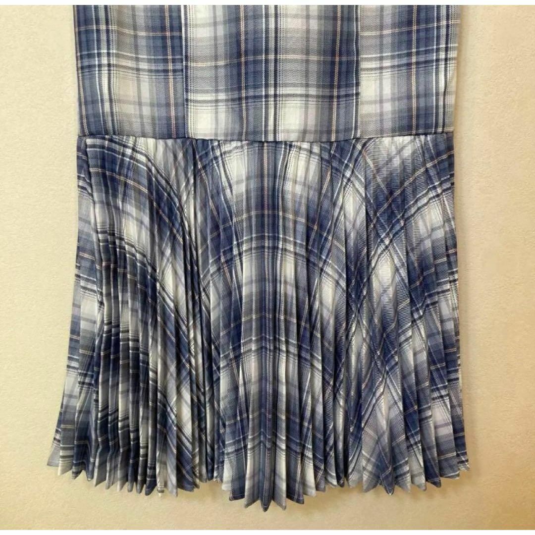 NICE CLAUP(ナイスクラップ)のナイスクラップ　切り替えロングスカート　チェック　プリーツ　ブルー　S レディースのスカート(ロングスカート)の商品写真