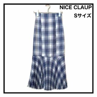 ナイスクラップ(NICE CLAUP)のナイスクラップ　切り替えロングスカート　チェック　プリーツ　ブルー　S(ロングスカート)