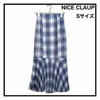 NICE CLAUP - ナイスクラップ　切り替えロングスカート　チェック　プリーツ　ブルー　S