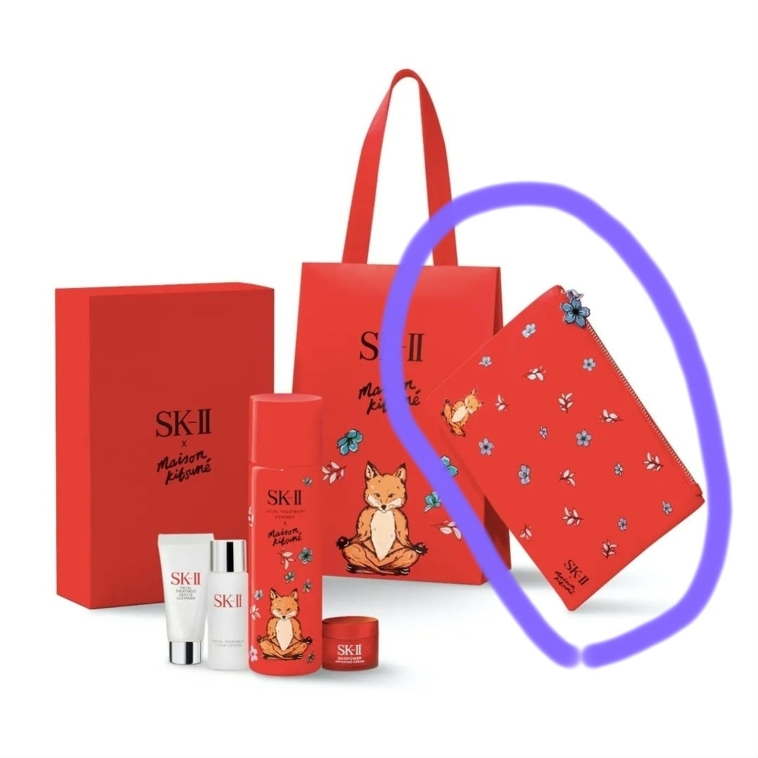 MAISON KITSUNE'(メゾンキツネ)の新品未開封　SK-II × メゾンキツネ　コラボ　ポーチ(赤)　【匿名配送】 レディースのファッション小物(ポーチ)の商品写真