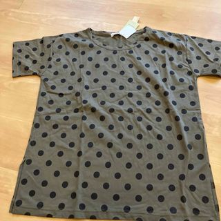 新品　オーガニックコットン　ドット柄プリントＴシャツ　カーキ