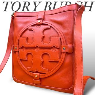 トリーバーチ(Tory Burch)の極美品 トリーバーチ 本革 レザー ロゴ ショルダーバッグ オレンジ 斜め掛け(ショルダーバッグ)