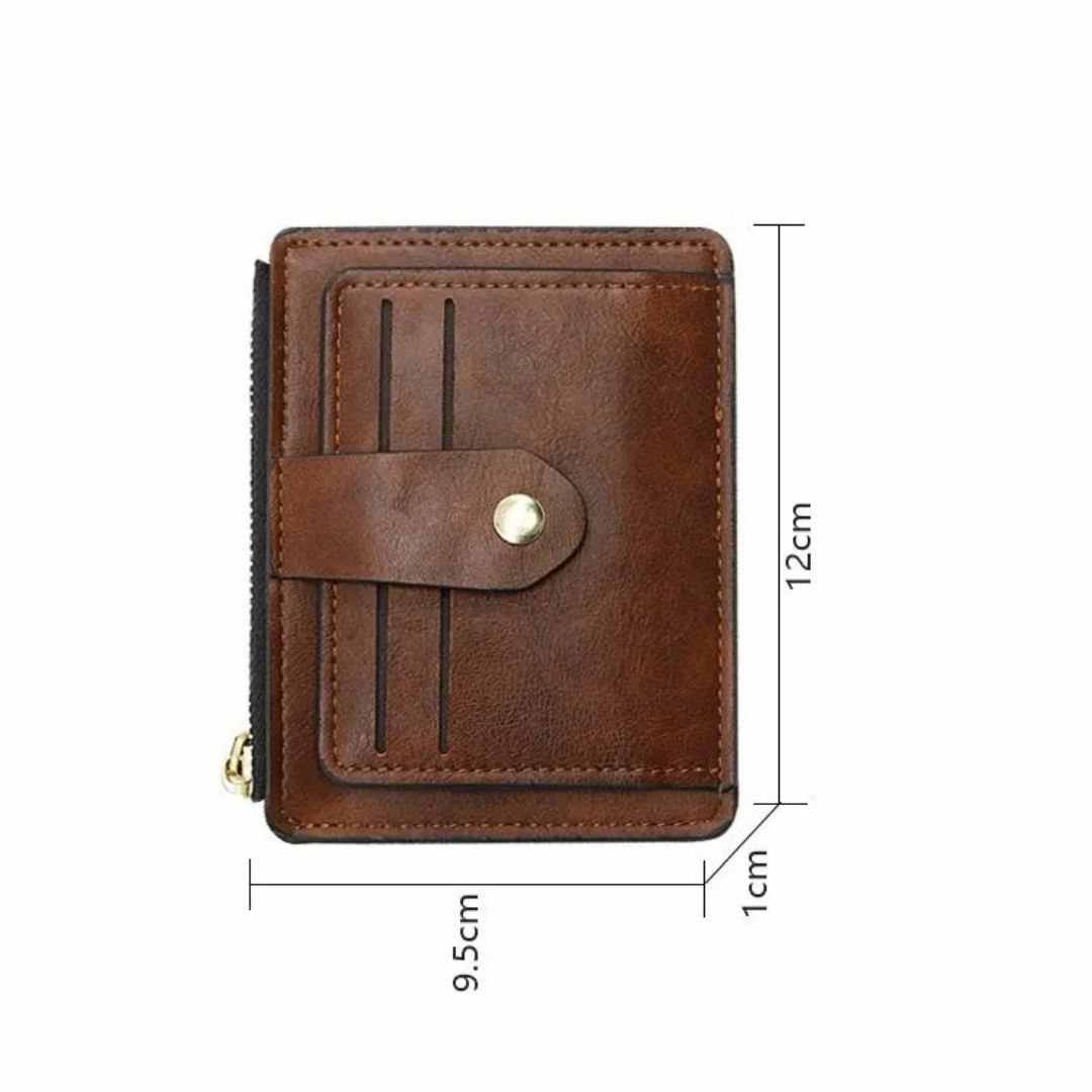 IDカードホルダー ブラウン スリムレザー財布 コインポケット付き ビジネス財布 メンズのファッション小物(名刺入れ/定期入れ)の商品写真