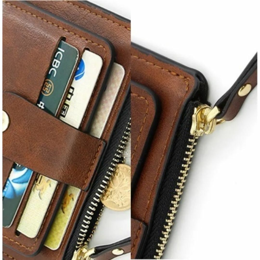 IDカードホルダー ブラウン スリムレザー財布 コインポケット付き ビジネス財布 メンズのファッション小物(名刺入れ/定期入れ)の商品写真