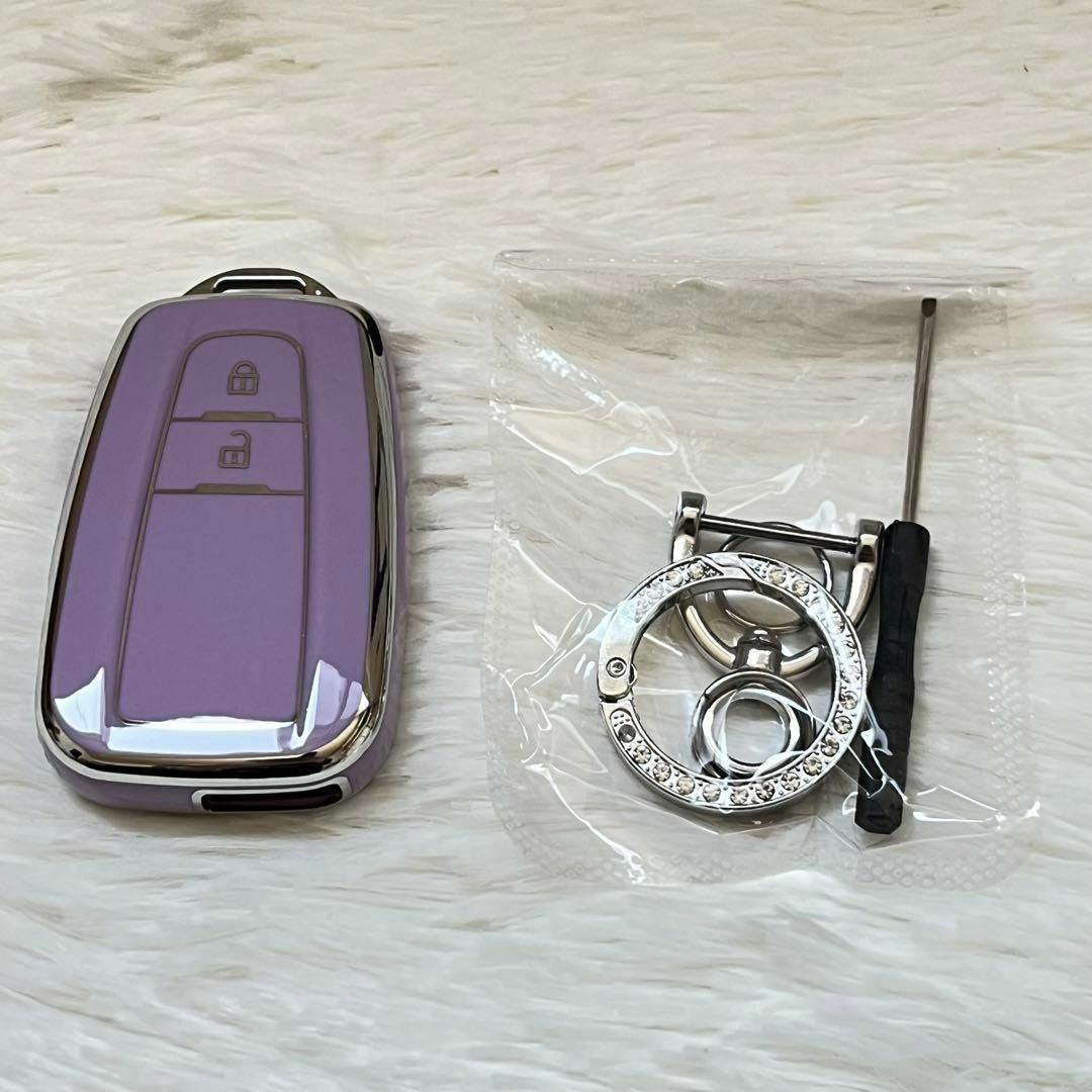 トヨタ　スマートキーケース　2ボタン　リング付　ラベンダー　カラー　紫 自動車/バイクの自動車(車種別パーツ)の商品写真