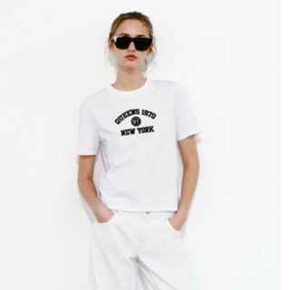 ザラ(ZARA)のZARA  エンブロイダリーテキストTシャツ L(Tシャツ(半袖/袖なし))