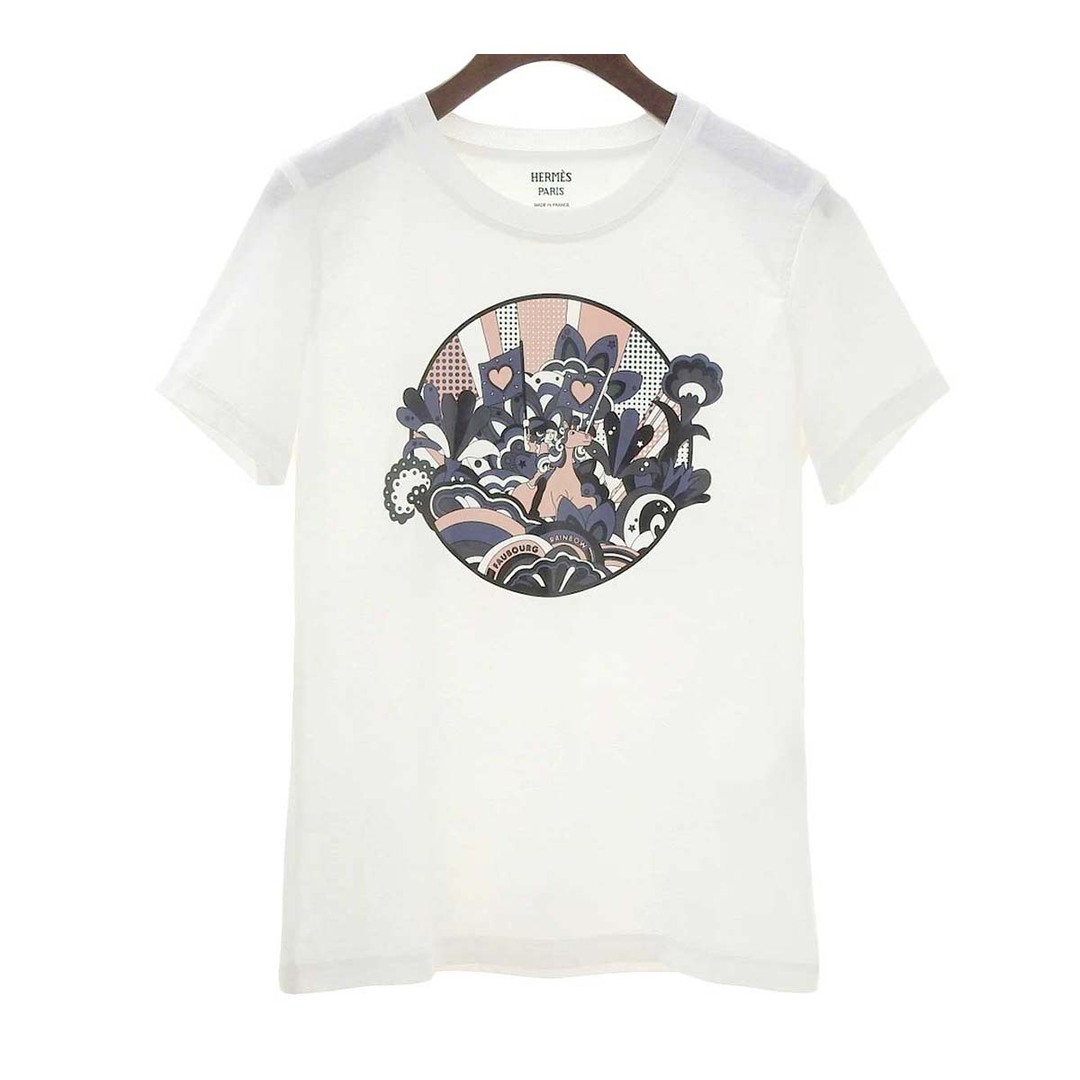 Hermes(エルメス)のエルメス レインボー カルトゥーシュ Tシャツ レディース ホワイト HERMES 【中古】 【アパレル・小物】 レディースのトップス(Tシャツ(半袖/袖なし))の商品写真