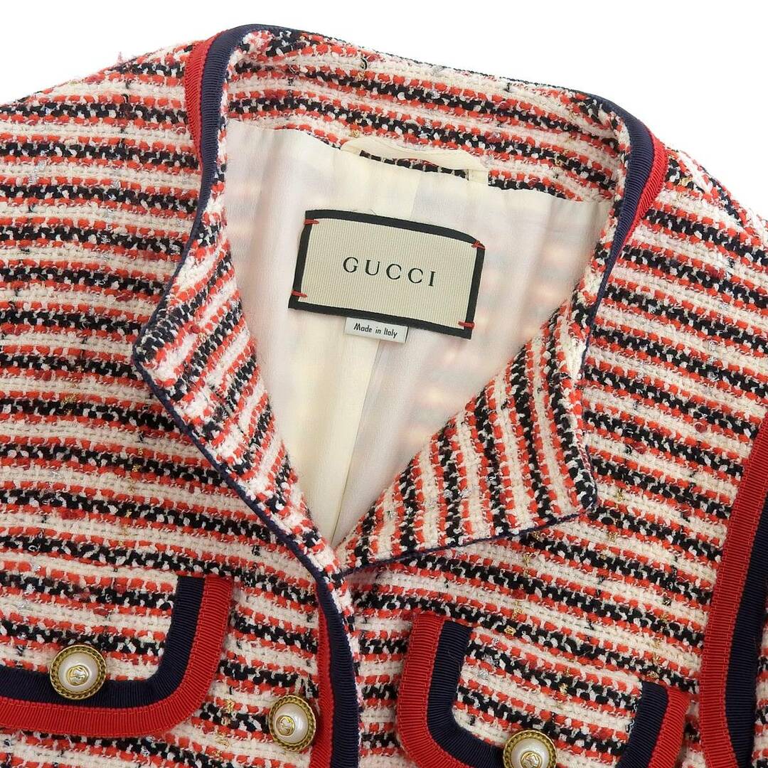 Gucci(グッチ)のグッチ ツイード ノーカラー ジャケット 482665 レディース レッド GUCCI 【中古】 【アパレル・小物】 レディースのジャケット/アウター(ノーカラージャケット)の商品写真