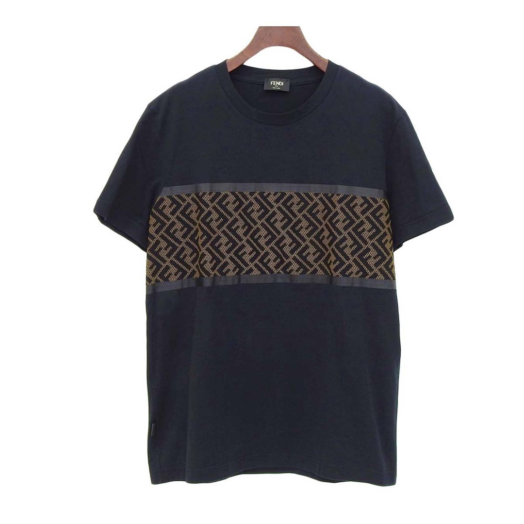 FENDI(フェンディ)のフェンディ ズッカ柄 メッシュ Tシャツ FAF532 AD3C メンズ ブラック FENDI 【中古】 【アパレル・小物】 メンズのトップス(Tシャツ/カットソー(半袖/袖なし))の商品写真