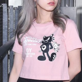 OY/オーワイ　BLACK CAT CROP/ブラックキャット クロップ 半袖