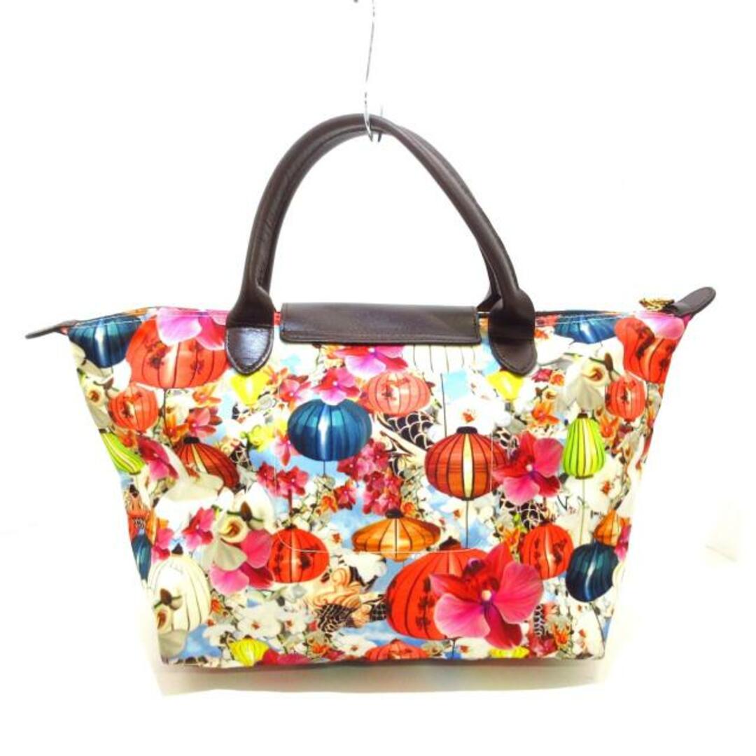 LONGCHAMP(ロンシャン)のLONGCHAMP(ロンシャン) ハンドバッグ - 白×レッド×マルチ フラワー/提灯/Mary Katrantzouコラボ レザー×ナイロン レディースのバッグ(ハンドバッグ)の商品写真