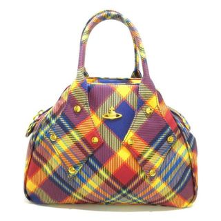 ヴィヴィアンウエストウッド(Vivienne Westwood)のVivienneWestwood(ヴィヴィアンウエストウッド) ハンドバッグ - イエロー×オレンジ×マルチ チェック柄 PVC(塩化ビニール)(ハンドバッグ)