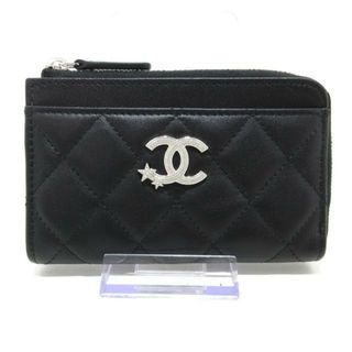 シャネル(CHANEL)のCHANEL(シャネル) コインケース美品  ココスター,マトラッセ AP3732 黒 フラグメントケース/L字ファスナー/シルバー金具/ラインストーン/24C ラムスキン(コインケース)