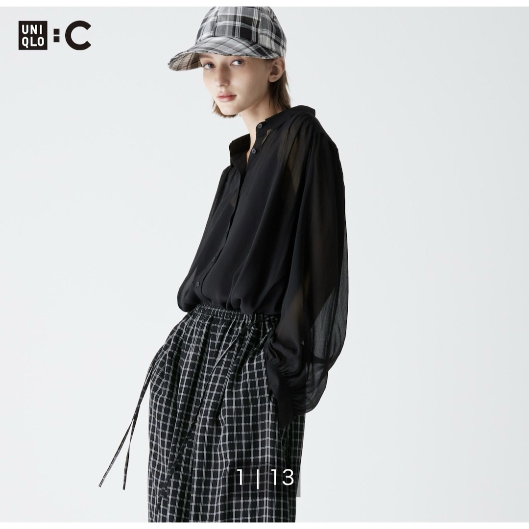 UNIQLO(ユニクロ)のUNIQLO C シアーボリュームブラウス　ブラック　M 新品  レディースのトップス(シャツ/ブラウス(長袖/七分))の商品写真