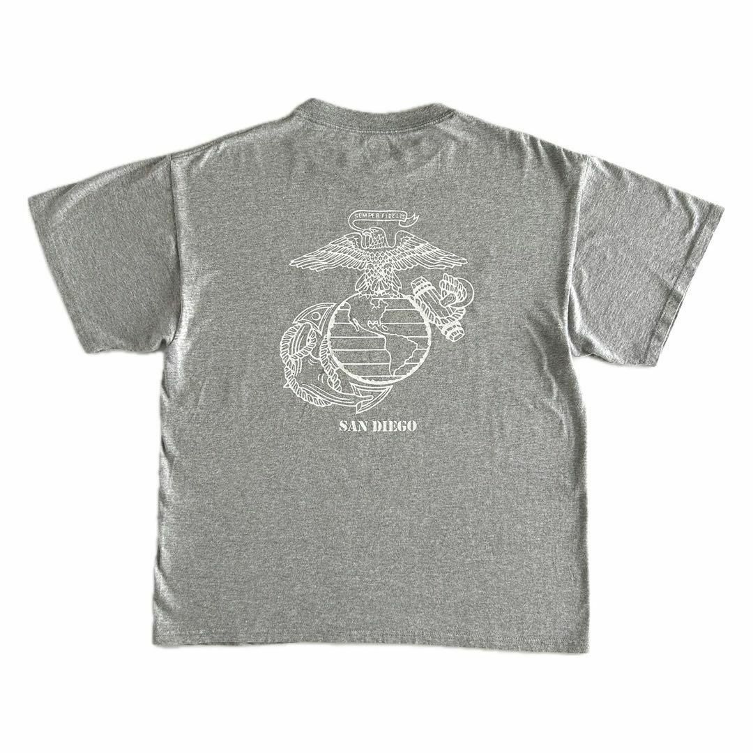 SOFFE USMC Tシャツ グレー L ラバー プリント ミリタリー 古着 メンズのトップス(Tシャツ/カットソー(半袖/袖なし))の商品写真