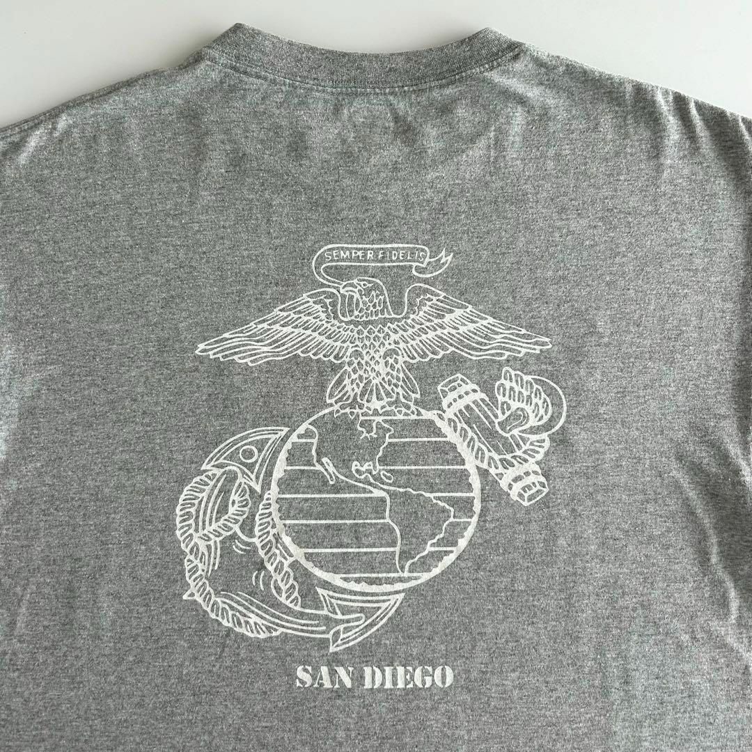 SOFFE USMC Tシャツ グレー L ラバー プリント ミリタリー 古着 メンズのトップス(Tシャツ/カットソー(半袖/袖なし))の商品写真