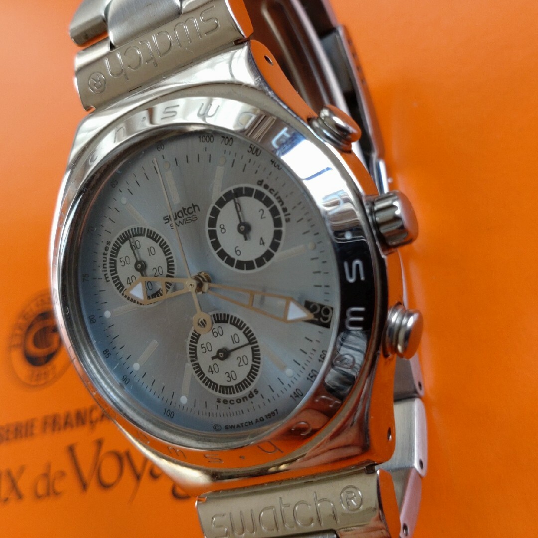電池交換済　スウォッチ　アイロニー　クロノグラフ　薄水色文字盤 メンズの時計(腕時計(アナログ))の商品写真