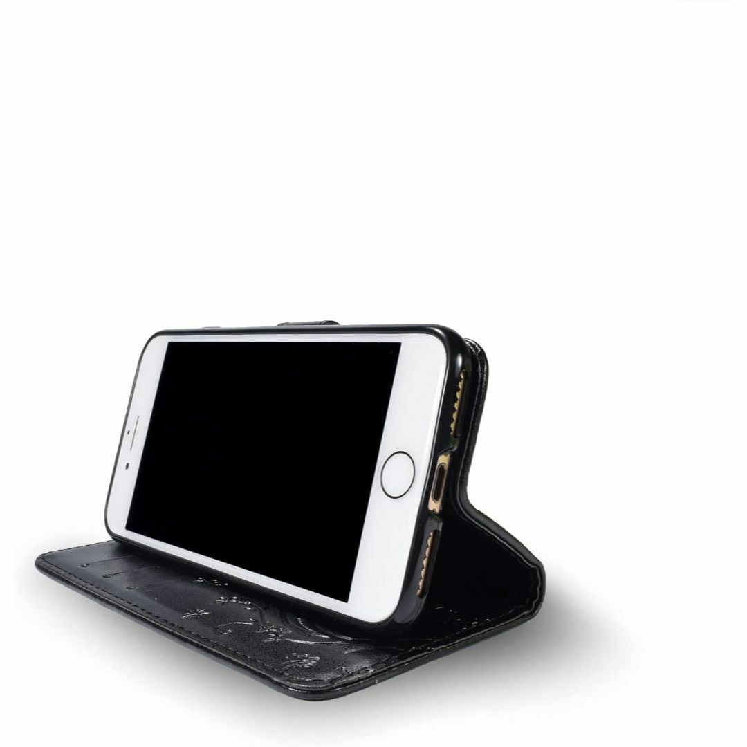 iPhone SE ケース iphone8 6s 7 ケース 手帳型 ブラック スマホ/家電/カメラのスマホアクセサリー(iPhoneケース)の商品写真