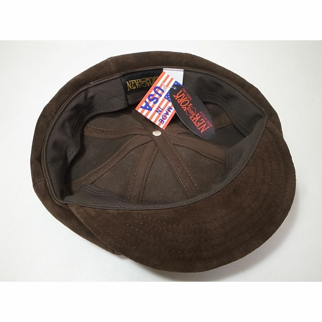 NEW YORK HAT(ニューヨークハット)のUSA製ニューヨークハットSuede Spitfireスウェードレザー茶 L新品 メンズの帽子(キャスケット)の商品写真