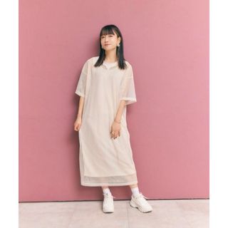 メッシュワンピース　白　桃　LL(ロングワンピース/マキシワンピース)