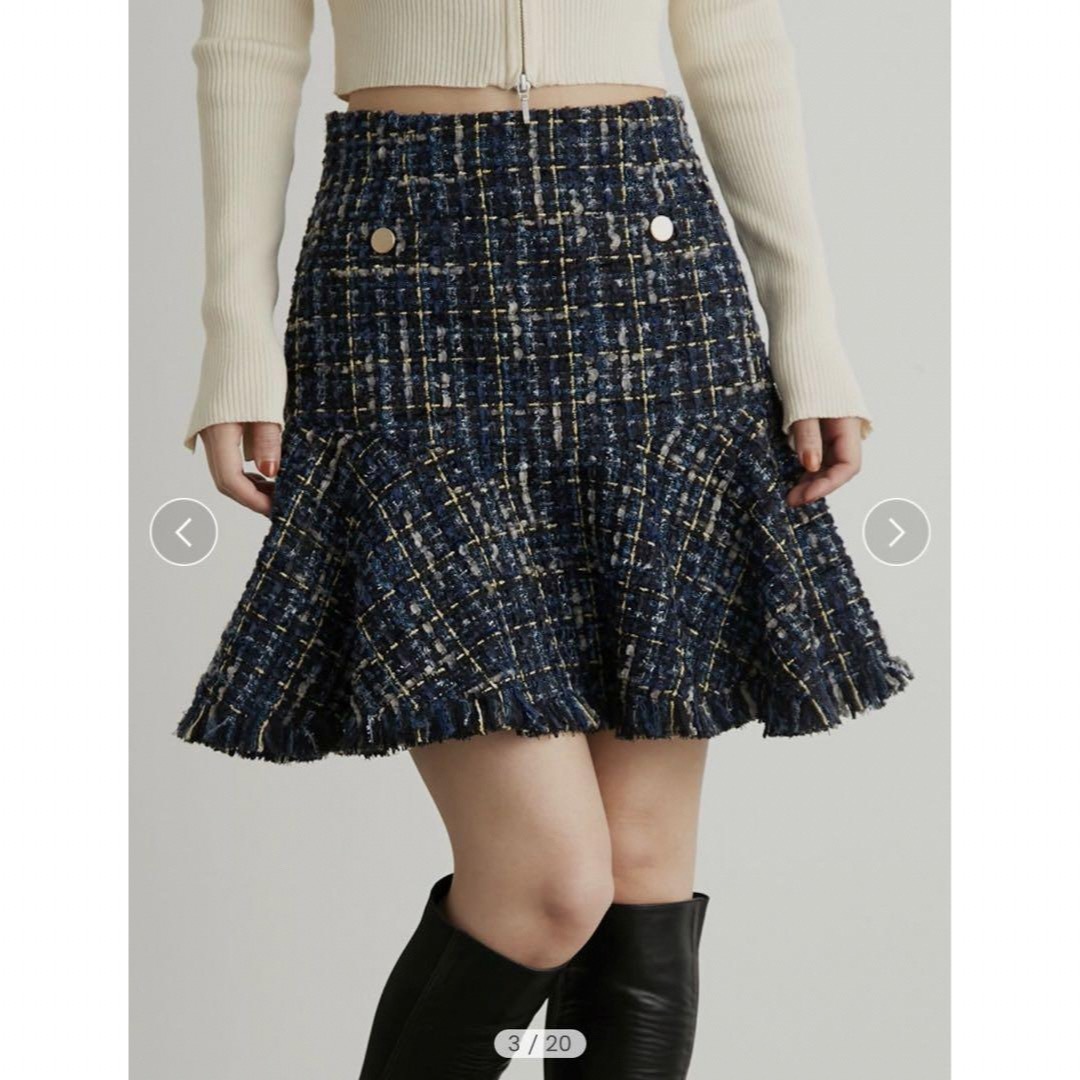 Lily Brown(リリーブラウン)のLily Brown(リリーブラウン) フリンジツイードミニスカート ネイビー レディースのスカート(ミニスカート)の商品写真