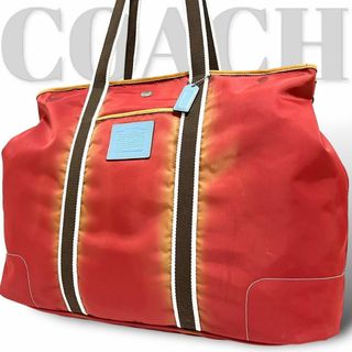 コーチ(COACH)の美品　コーチ　大容量　トートバッグ　ナイロン　レザー　A4収納可能　肩かけ　赤(トートバッグ)