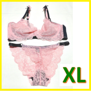 ブラジャー ショーツ セット かわいい 総レース セクシー シースルー XL(ブラ&ショーツセット)