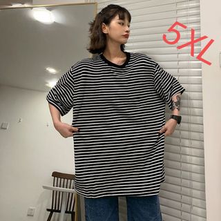 LUEA080レディース Tシャツ トップス 夏 ボーダー柄 半袖大きいサイズ (Tシャツ(半袖/袖なし))