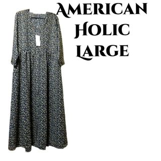 アメリカンホリック(AMERICAN HOLIC)のアメリカンホリック2way花柄プリントジョーゼットワンピースL新品タグ付黒(ロングワンピース/マキシワンピース)