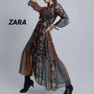 ザラ(ZARA)の【訳あり】ZARA★パッチワークプリントワンピース　フィッシュテール　フリル(ロングワンピース/マキシワンピース)