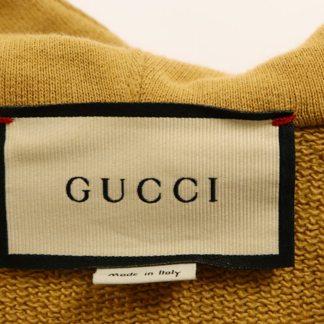 Gucci(グッチ)のGUCCI グッチ 20AW Logo Print Hooded Sweatshirt 袖ロゴプリントフーデッドスウェットシャツ プルオーバーパーカー フーディー ハーフジップ ブラウン 627079 メンズのトップス(パーカー)の商品写真