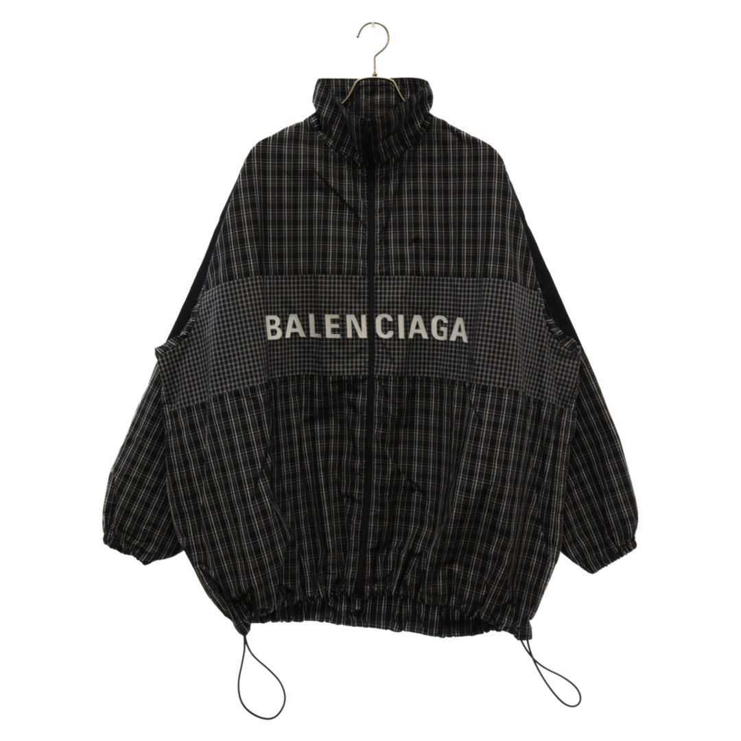 Balenciaga(バレンシアガ)のBALENCIAGA バレンシアガ 19SS ロゴ刺繍ポプリンチェックジップジャケット 571439 TEM18 ブラック メンズのジャケット/アウター(フライトジャケット)の商品写真